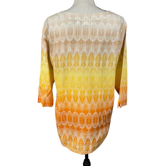 Chico’s SZ 3 (X-Large) Top Geometric V-Neck 3/4 Sleeve Lightweight Slits Ombre - Picture 5 of 8